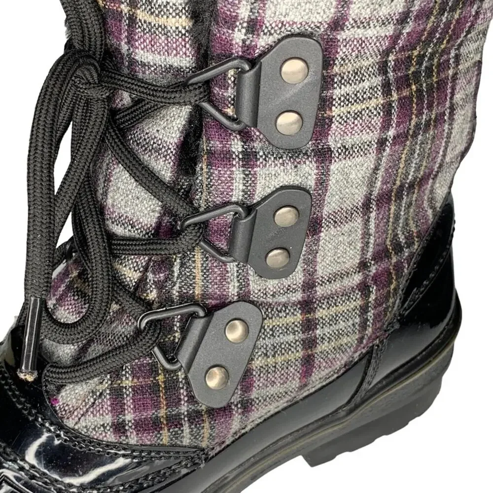 Bass Heritage Collection Winter Snowbird Boots Black Gray Purple Plaid S… - Picture 7 of 16
